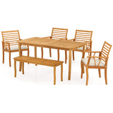 AcaciaÂ WoodÂ OutdoorÂ TableÂ andÂ BenchÂ ChairsÂ Set withÂ 1.97 Inch Umbrella Hole