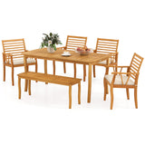 AcaciaÂ WoodÂ OutdoorÂ TableÂ andÂ BenchÂ ChairsÂ Set withÂ 1.97 Inch Umbrella Hole