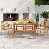 AcaciaÂ WoodÂ OutdoorÂ TableÂ andÂ BenchÂ ChairsÂ Set withÂ 1.97 Inch Umbrella Hole