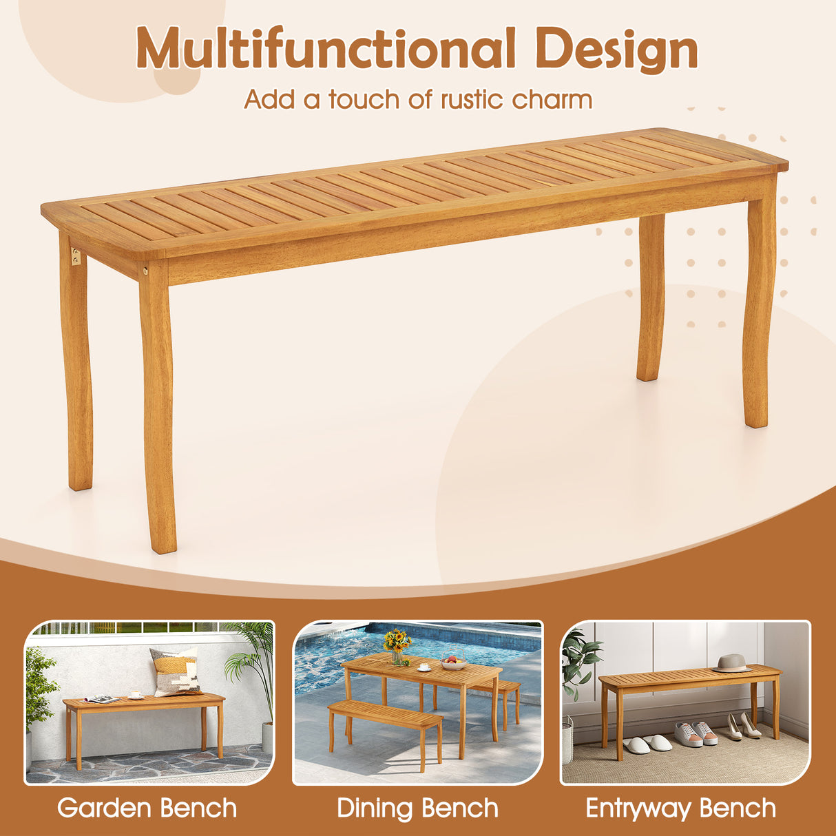 AcaciaÂ WoodÂ OutdoorÂ TableÂ andÂ BenchÂ ChairsÂ Set withÂ 1.97 Inch Umbrella Hole
