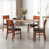 Dining Chairs Set of 2 with Rubber Wood Legs and Faux Leather Upholstered Seat-Black