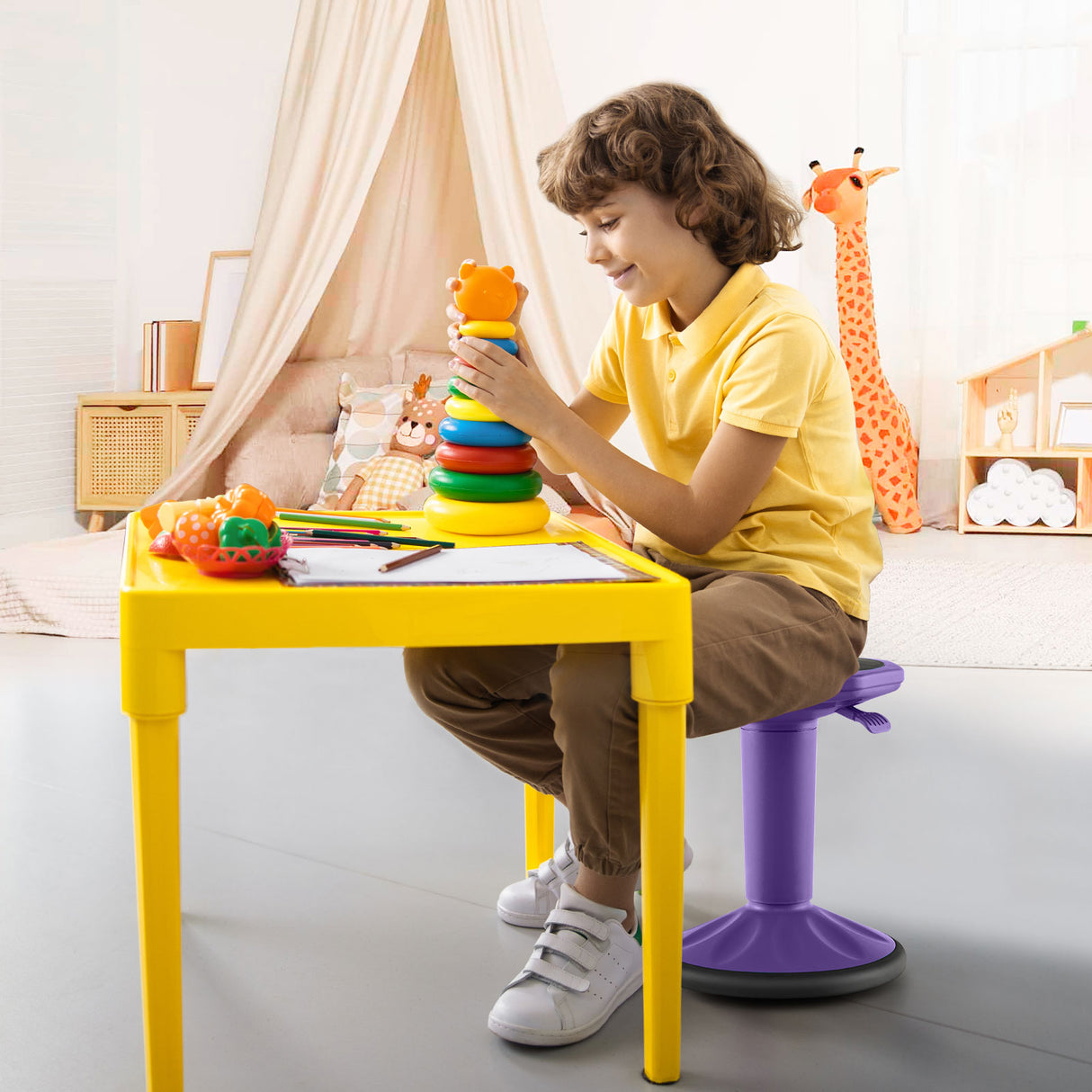 Adjustable Active Learning Stool Sitting Home Office Wobble Chair with Cushion Seat
