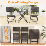 3 Piece Rattan Bistro Set Outdoor Folding Dining Table and Chairs with Wicker Seat