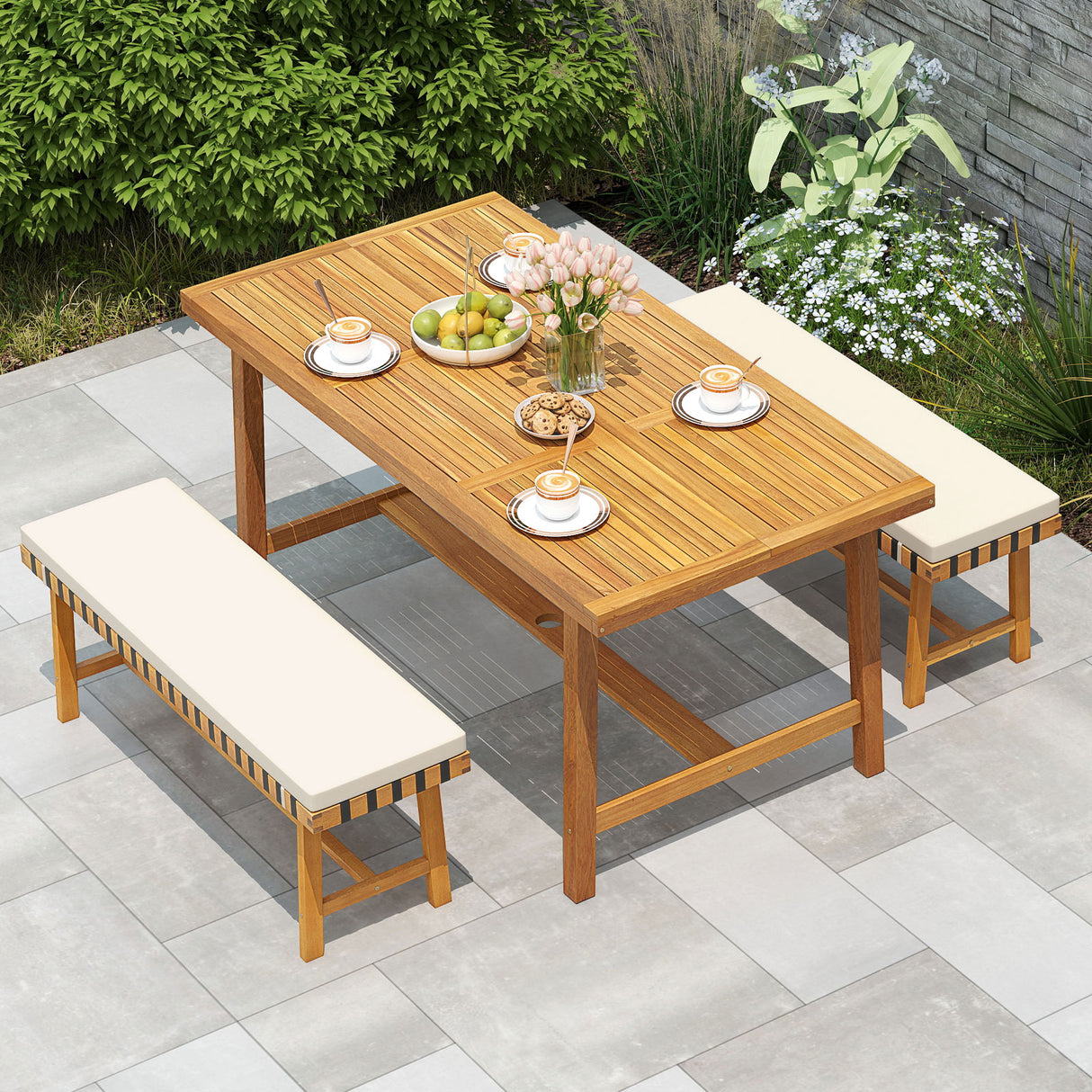 3-Piece Patio Dining Set for 4 People Farmhouse Furniture