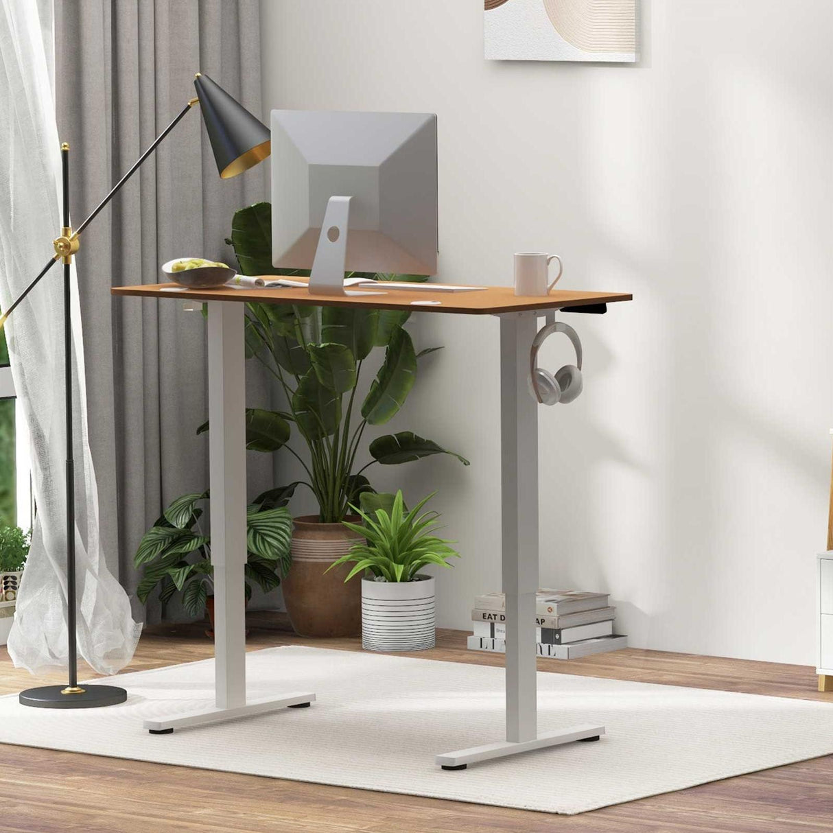Compact Standing Desk and Executive Chair Set with Memory Heights