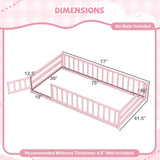 Twin Size Kids Wood Montessori Floor Bed with Door and Fence