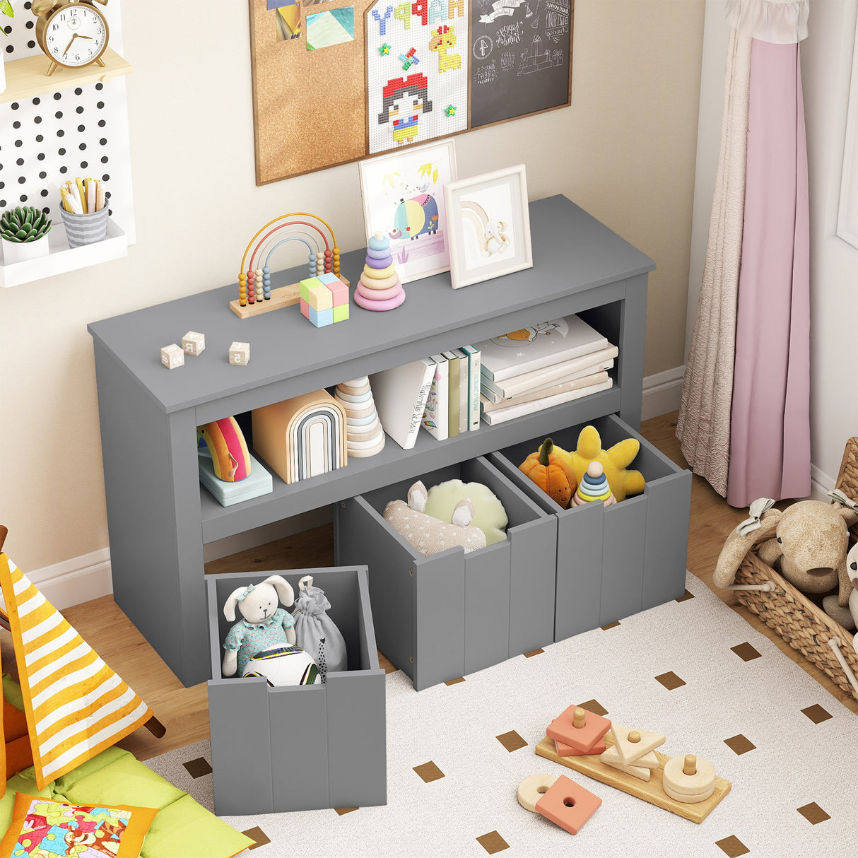 Kid Toy Storage Cabinet 3 Drawer Chest with Wheels Large Storage Cube Shelf