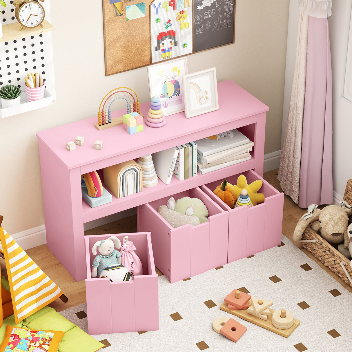Kid Toy Storage Cabinet 3 Drawer Chest with Wheels Large Storage Cube Shelf