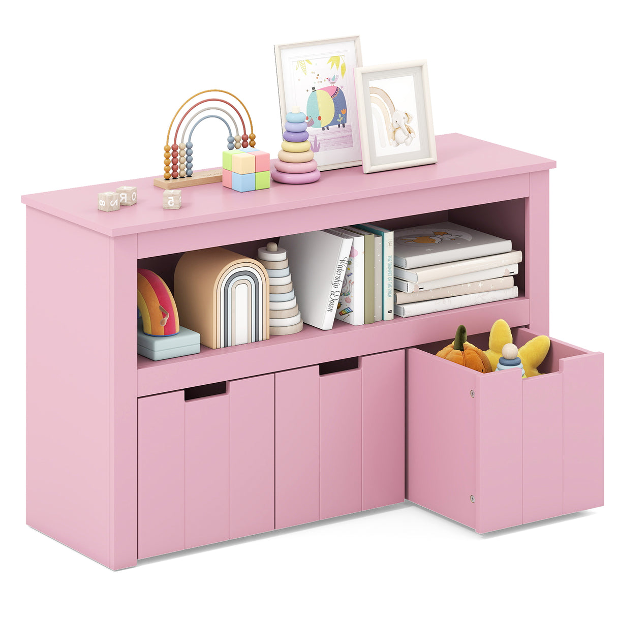 Kid Toy Storage Cabinet 3 Drawer Chest with Wheels Large Storage Cube Shelf