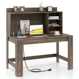 Modern Computer Desk with Hutch and Storage Shelves