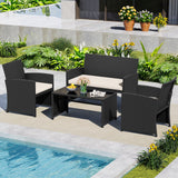 4 Pieces Patio Furniture Set with Tempered Glass Tabletop and Removable Cushion