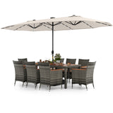 11 Pieces Patio Dining Set with 15 Feet Double-Sided Patio Umbrella Base Included