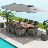 11 Pieces Patio Dining Set with 15 Feet Double-Sided Patio Umbrella Base Included