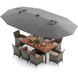 11 Pieces Patio Dining Set with 15 Feet Double-Sided Patio Umbrella Base Included