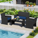 4 Pieces Patio Furniture Set with Tempered Glass Tabletop and Removable Cushion