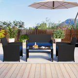 4 Pieces Patio Furniture Set with Tempered Glass Tabletop and Removable Cushion