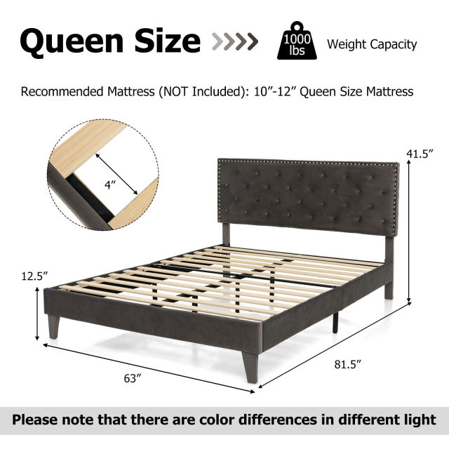 Modern 3-Piece Bedroom Furniture Set with Upholstered Queen Bed  2 Rattan Nightstands and 3-Globe Floor Lamp