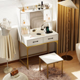 Vanity Desk with Storage Drawers and Charging Station