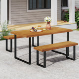3 Pieces Patio Dining Table Set 63â Rectangle Table and 2 Backless Bench
