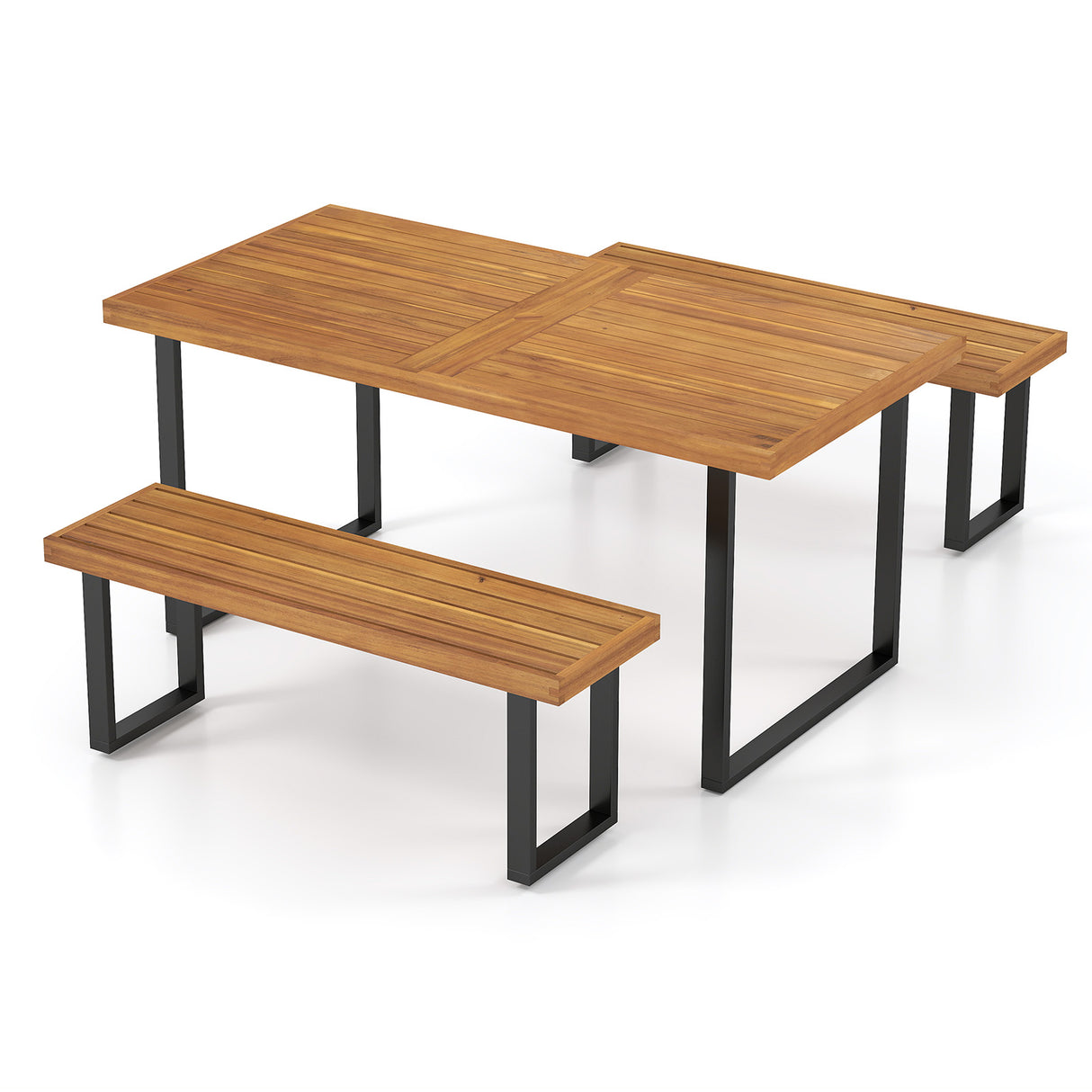 3 Pieces Patio Dining Table Set 63â Rectangle Table and 2 Backless Bench
