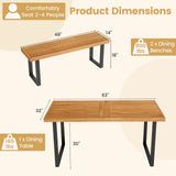 3 Pieces Patio Dining Table Set 63â Rectangle Table and 2 Backless Bench