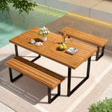 3 Pieces Patio Dining Table Set 63â Rectangle Table and 2 Backless Bench