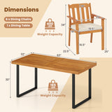 7 Pieces Patio Dining Table Set 63â Rectangle Table and 6 Acacia Wood Armchairs