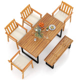 6 Pieces Patio Dining Table Set 63â Rectangle Table with 4 Acacia Wood Armchairs and Backless Bench