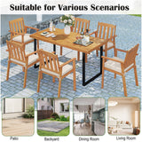 6 Pieces Patio Dining Table Set 63â Rectangle Table with 4 Acacia Wood Armchairs and Backless Bench