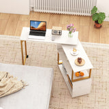 360Â° Rotating Sofa Side Table with Storage Bookcase and Hooks for Living Room-White