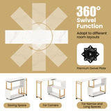 360Â° Rotating Sofa Side Table with Storage Bookcase and Hooks for Living Room-White