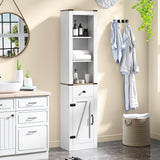 68 inch Tall Bathroom Cabinet with Barn Door Narrow Slim Storage Organizer Unit with Drawer-White