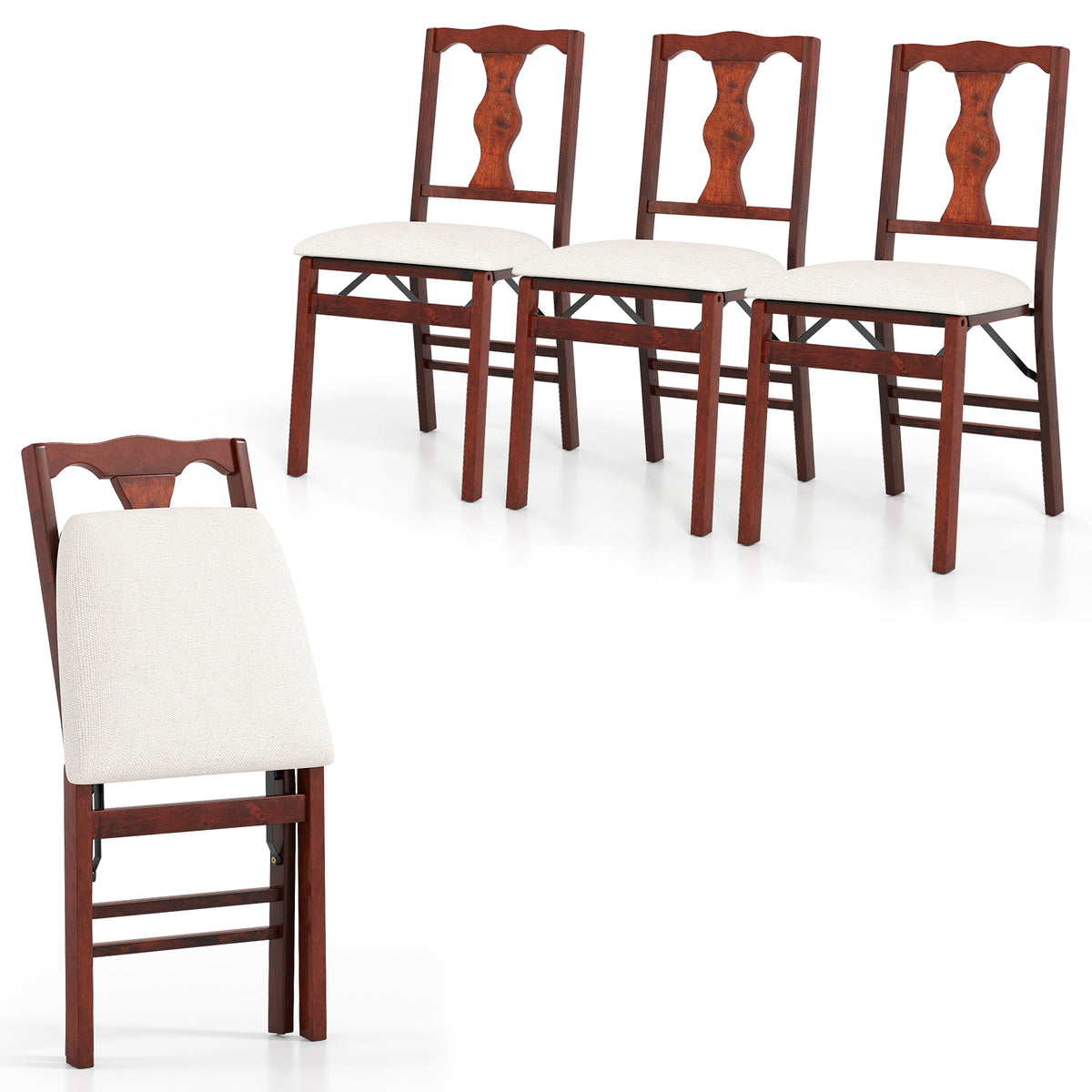 Folding Chairs Set of 4 Upholstered Dining Chairs with Comfy Padded Seats-Brown