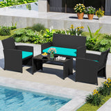4 Pieces Patio Furniture Set with Tempered Glass Tabletop and Removable Cushion
