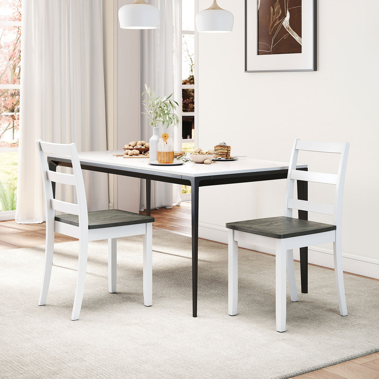 Set of 2 Wood Dining Chairs with Solid Rubber Wood Legs