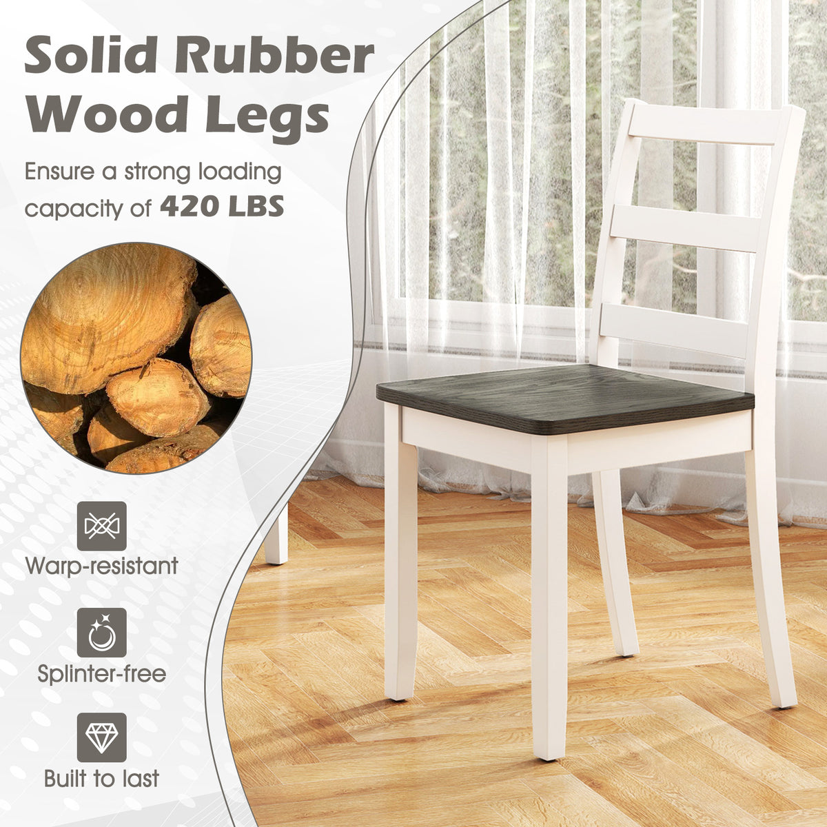 Set of 4 Wood Dining Chairs with Solid Rubber Wood Legs