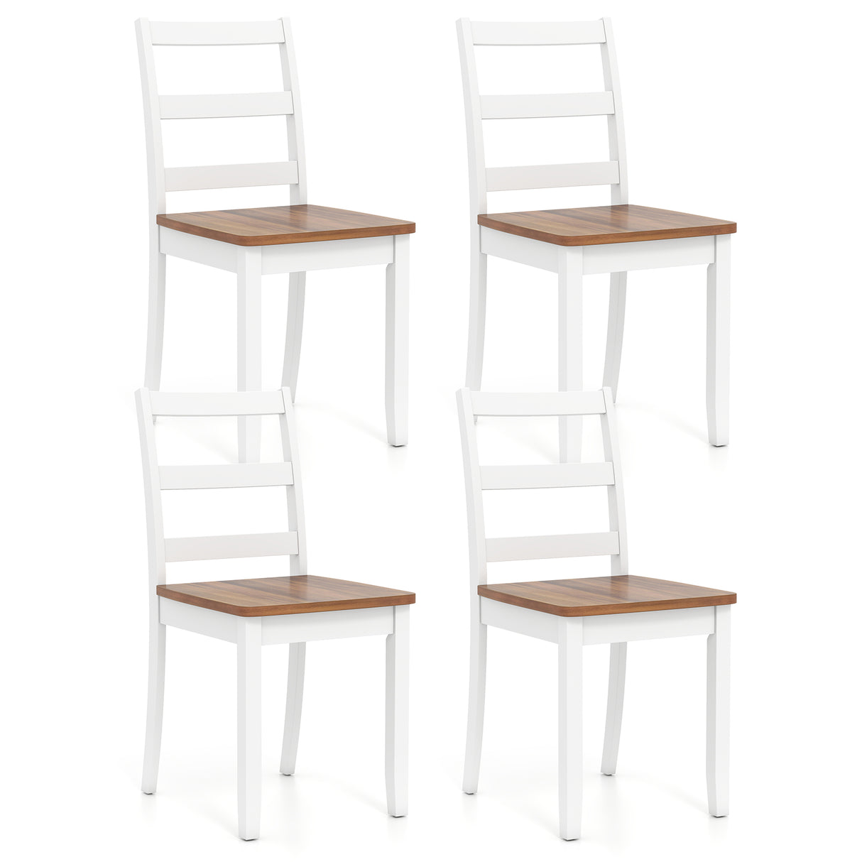 Set of 4 Wood Dining Chairs with Solid Rubber Wood Legs