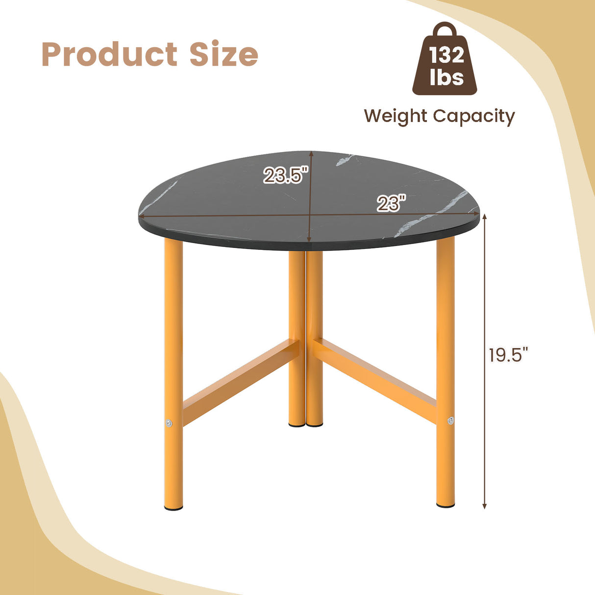 Set of 2 Triangle Coffee Table Oval with Metal Legs