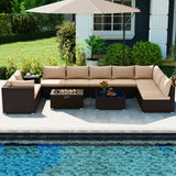Outdoor PE Rattan Conversation Set with 32â Propane Fire Pit Table and Tank Holder