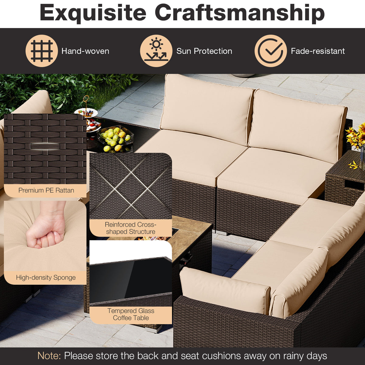 Outdoor PE Rattan Conversation Set with 32â Propane Fire Pit Table and Tank Holder