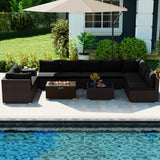 Outdoor PE Rattan Conversation Set with 32â Propane Fire Pit Table and Tank Holder