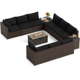 Outdoor PE Rattan Conversation Set with 32â Propane Fire Pit Table and Tank Holder