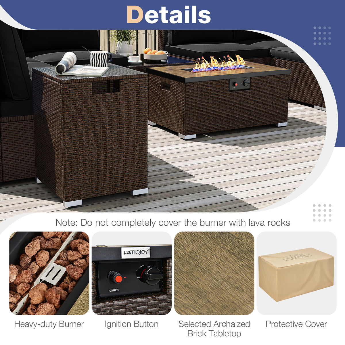 Outdoor PE Rattan Conversation Set with 32â Propane Fire Pit Table and Tank Holder