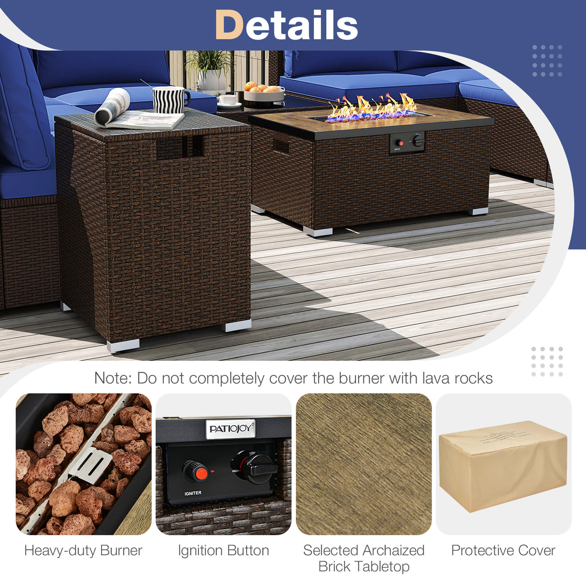 Outdoor PE Rattan Conversation Set with 32â Propane Fire Pit Table and Tank Holder