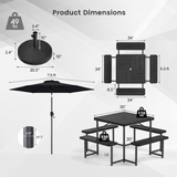 Outdoor Picnic Table Bench Set with Umbrella and Base for 4-8 People