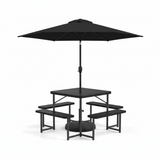 Outdoor Picnic Table Bench Set with Umbrella and Base for 4-8 People