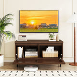 Mid Century Fluted TV Stand for 40" TV with 2 Hidden Compartments and Metal Legs-Walnut