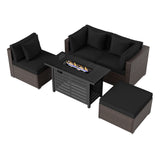 Heavy-duty Frame Rattan Sofa Set with 60000 BTU Firepit Table