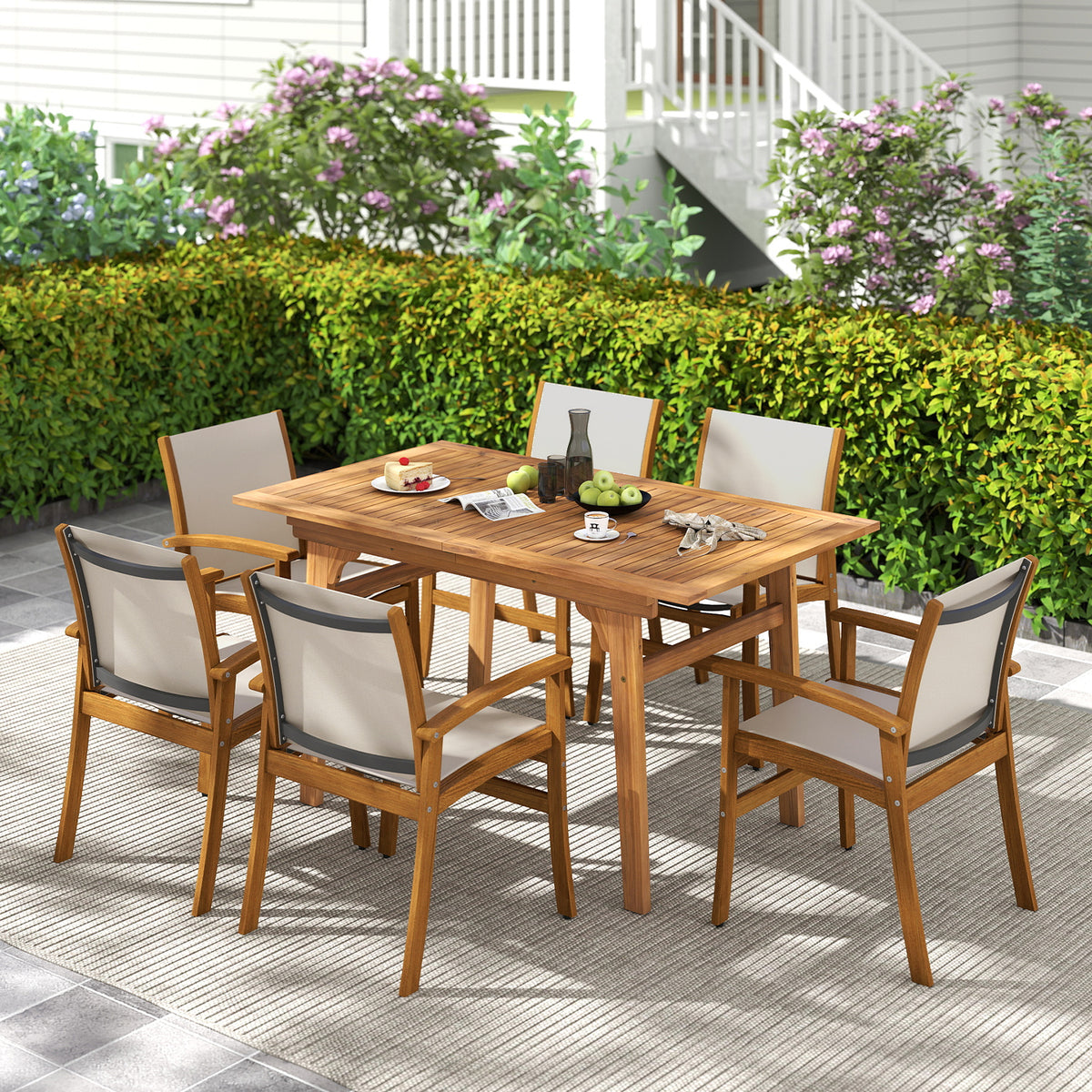 9 Pieces Acacia Wood Patio Dining Set for 6-8