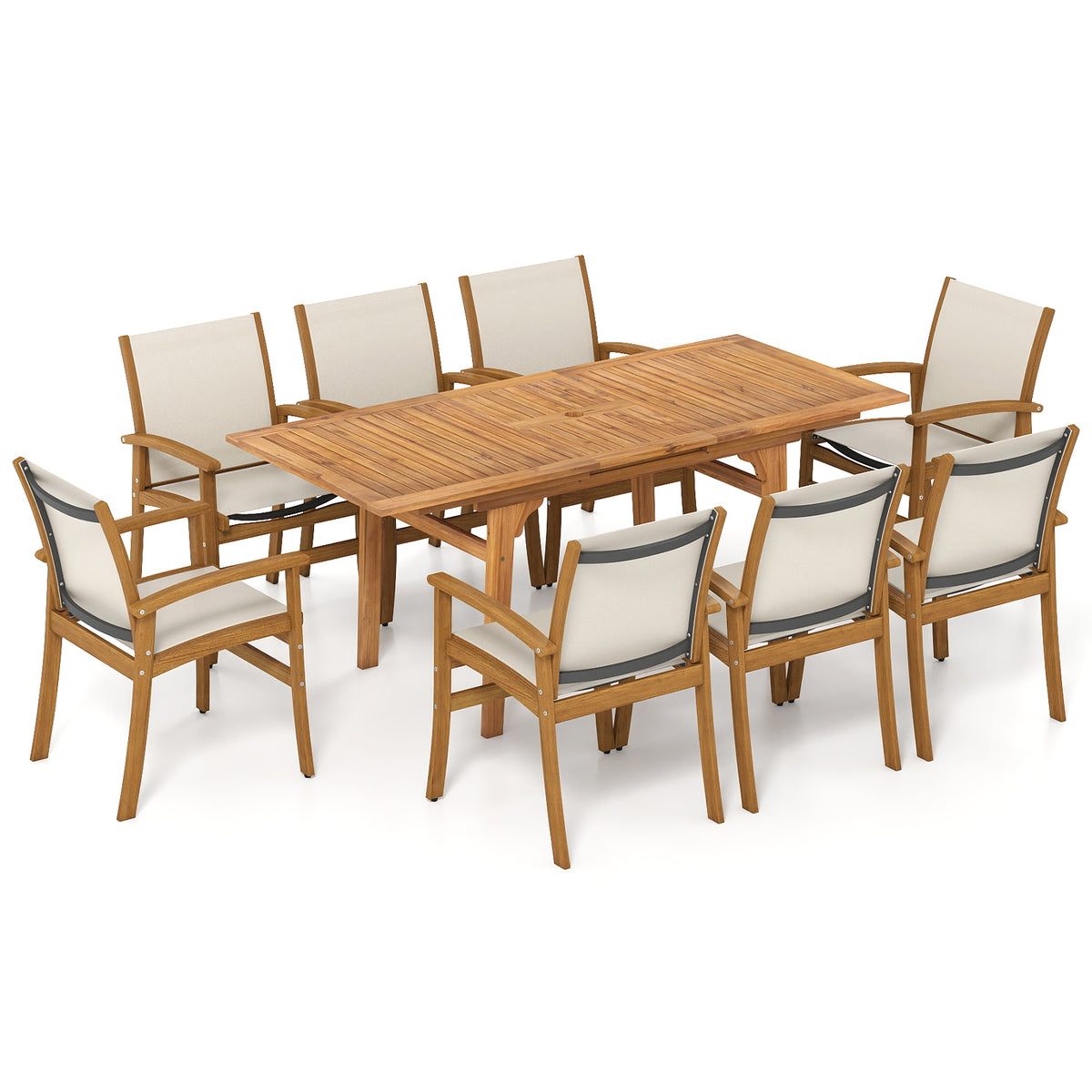 9 Pieces Acacia Wood Patio Dining Set for 6-8